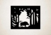 Wanddecoratie - Wandpaneel - wild zwijn - S - 45x57cm - Zwart - muurdecoratie - Line Art