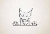 Wanddecoratie - Dobermann - hond - S - 45x60cm - EssenhoutWit - muurdecoratie - Line Art