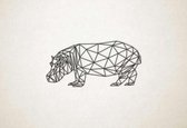 Line Art - Nijlpaard - M - 44x90cm - Zwart - geometrische wanddecoratie