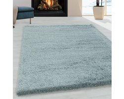 Ayyıldız FLUFFY Rechtech Blauw Shaggy Modern Vloerkleed - 60 X 110 CM - Polypropyleen - Jute