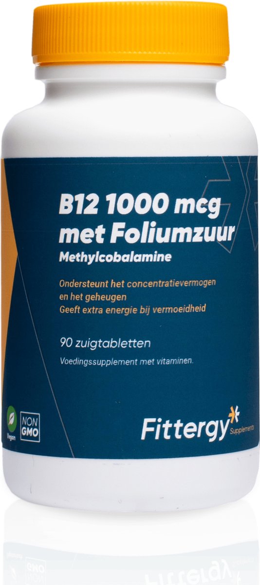 Fittergy Supplements - B12 1000 mcg Methylcobalamine - 90 zuigtabletten - Met foliumzuur - Vitaminen - vegan - voedingssupplement