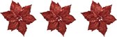 6x stuks decoratie bloemen kerststerren rood glitter op clip 23 cm - Decoratiebloemen/kerstboomversiering/kerstversiering