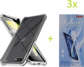 Telefoonhoesje Geschikt voor: iPhone SE 2020 / 7 / 8 - Anti Shock Silicone Bumper Hoesje - Transparant + 3X Tempered Glass Screenprotector