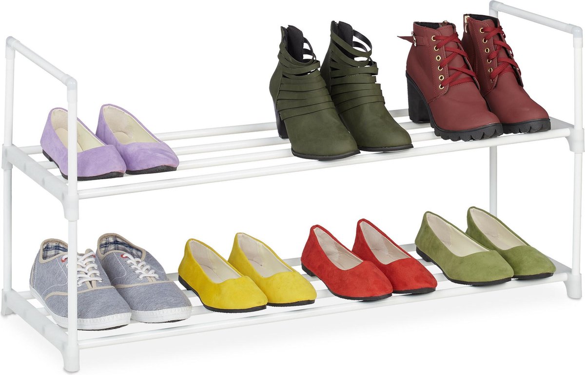 Relaxdays schoenenrek 6 etages, voor 20 paar, 7 klemmen voor laarzen, metaal & stof, opbergrek hal & gang, zwart