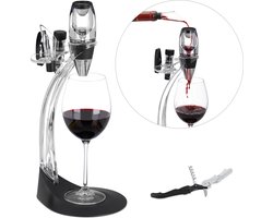 wijnset 7-delig - met standaard - wijnopener - wijnstopper vacuüm - wijn beluchter