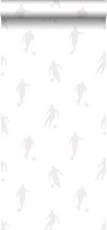 ESTAhome behang voetbalspelers zilver op wit - 128802 - 53 cm x 10.05 m