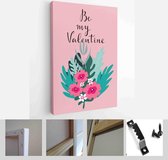 Itsallcanvas - Schilderij - Happy Valentines Day Cards. Handdrawn Romantic Lettering Art Vertical Vertical - Multicolor - 40 X 30 Cm