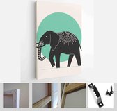 Abstract poster collection with mehendi hand, animals and insects: elephant, moth. Set of contemporary scandinavian art print templates - Modern Art Canvas - Vertical - 1806642484 - 115*75 Ve