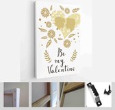 Itsallcanvas - Schilderij - Happy Valentines Day Cards. Handdrawn Romantic Lettering Art Vertical Vertical - Multicolor - 40 X 30 Cm