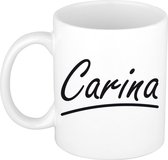 Carina naam cadeau mok / beker sierlijke letters - Cadeau collega/ moederdag/ verjaardag of persoonlijke voornaam mok werknemers