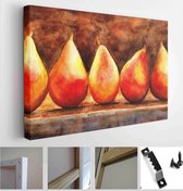 Still life of pears. Appetizing juicy pears lighted by bright rays of the sun lie on the table, painted with watercolor hands - Modern Art Canvas - Horizontal - 726530404 - 40*30 H