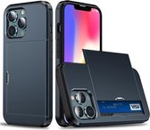 Schokbestendige pantserbeschermhoes met schuifkaartsleuf voor iPhone 13 Pro (donker)