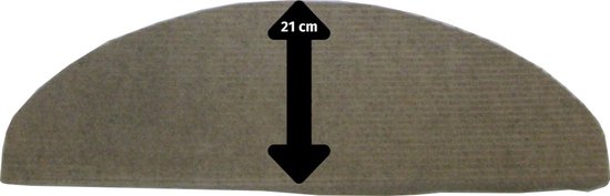 Beige halvemaanvormige trapmat, 21 cm hoog.