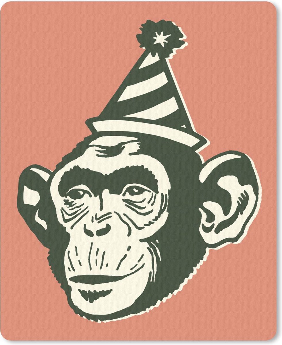 Muismat Dieren popart illustratie - Een illustratie van een jarig aapje in pop art muismat rubber - 19x23 cm - Muismat met foto