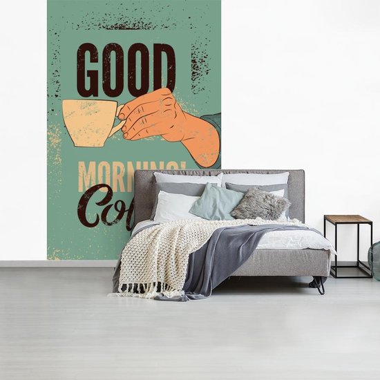 Bonjour café sur fond turquoise 160x240 cm