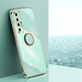 Voor Xiaomi Mi 10S XINLI Rechte 6D Plating Gouden Rand TPU Schokbestendig Hoesje met Ringhouder (Mintgroen)