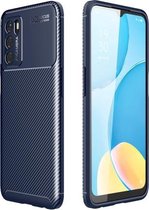 Voor OPPO A16 koolstofvezeltextuur schokbestendig TPU-hoesje (blauw)