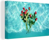 Canvas Schilderij Rozen - Water - Bloemen - 30x20 cm - Wanddecoratie
