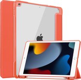 Case2go - Tablet hoes geschikt voor iPad 2021 - 10.2 Inch - Transparante Case - Tri-fold Back Cover - Oranje