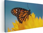 Artaza Tableau sur Toile Papillon Oranje Près d'un Tournesol - 120x60 - Groot - Image sur Toile - Impression sur Toile