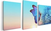 Artaza - Triptyque de peinture sur toile - Papillon bleu aux pissenlits - 120x60 - Photo sur toile - Impression sur toile