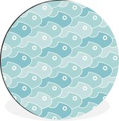 WallCircle - Wandcirkel - Muurcirkel - Vissen - Blauw - Patronen - Aluminium - Dibond - ⌀ 60 cm - Binnen en Buiten