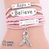 GoedeDoelen.Shop | Armband Hope, Believe, Faith - Ribbon Pink | Pink Ribbon Sieraad | Hoop Geloof Liefde | Survivor | Wellness-House