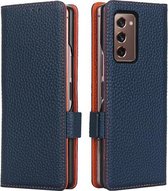Voor Samsung Galaxy Z Fold2 5G Lychee Textuur Gesp Horizontale Flip Lederen Case met Houder & Kaartsleuf & Portemonnee (Donkerblauw)