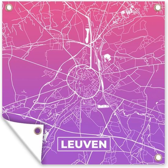 Tuin poster Stadskaart Leuven België Paars 200x200 cm