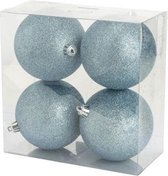 Kerstballen Plastic - Kerstbal - Set van 4 Stuks - Glitter Ijsblauw - ø10cm