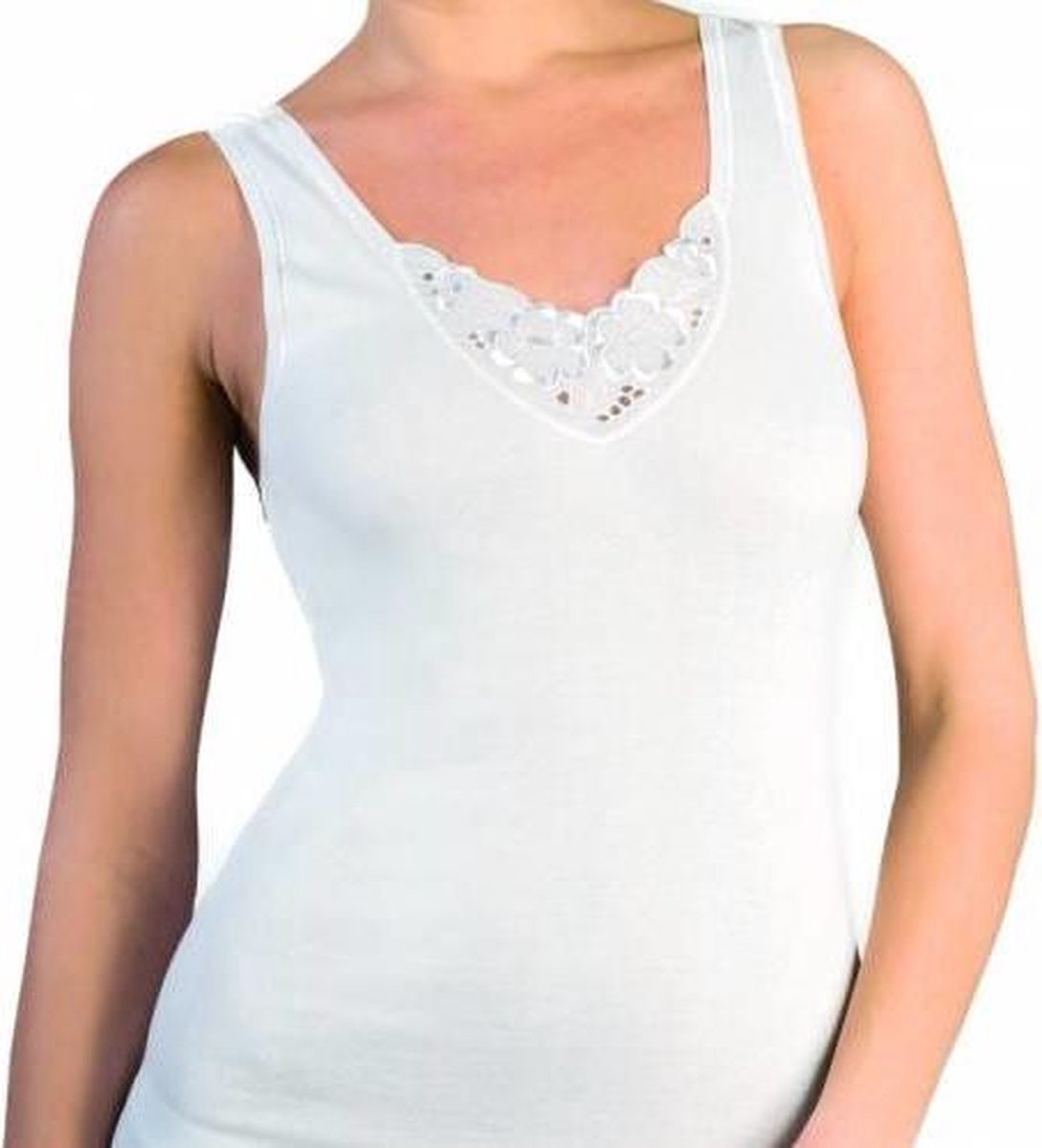 Kanten dames hemd katoen - 167 - Vrouwen singlet - 100% katoen - Naadloos - 38 - Wit
