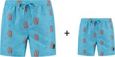 Son of a beach popcorn vader en zoon zwembroek - licht blauw - maat S + maat 110/116