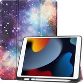 Case2go - Tablet hoes geschikt voor Apple iPad 2021 - 10.2 inch - Tri-Fold Book Case - Apple Pencil Houder - Galaxy