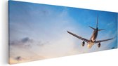 Artaza Canvas Schilderij Vliegtuig Boven De Zee Bij Zonsondergang - 120x40 - Groot - Foto Op Canvas - Canvas Print