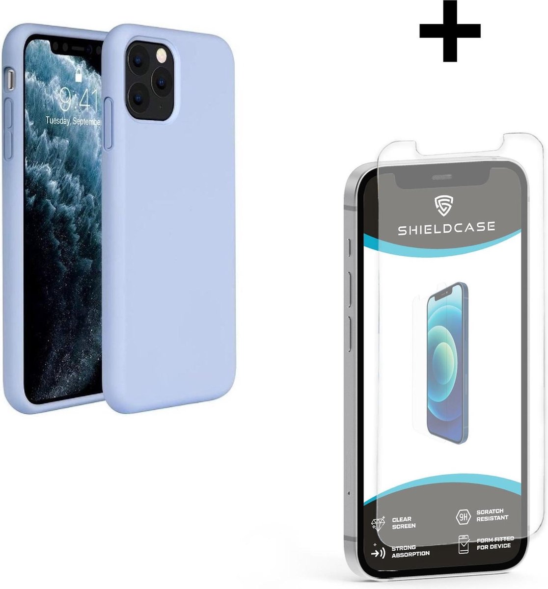 ShieldCase Silicone case geschikt voor Apple iPhone 12 / 12 Pro - 6.1 inch - lichtpaars + glazen Screen Protector