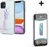 ShieldCase hoesje met ananas print geschikt voor Apple iPhone 12 / 12 Pro - 6.1 inch + glazen Screen Protector