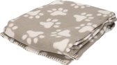 Fleece deken voor huisdieren met pootafdrukken 125 x 157 cm grijs/wit - katten/poezen dekentje - Hondenmand plaid