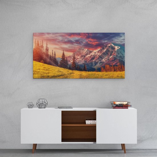 Artaza Peinture sur toile Paysage des Alpes avec un ciel coloré - 80 x 40 - Photo sur toile - Impression sur toile
