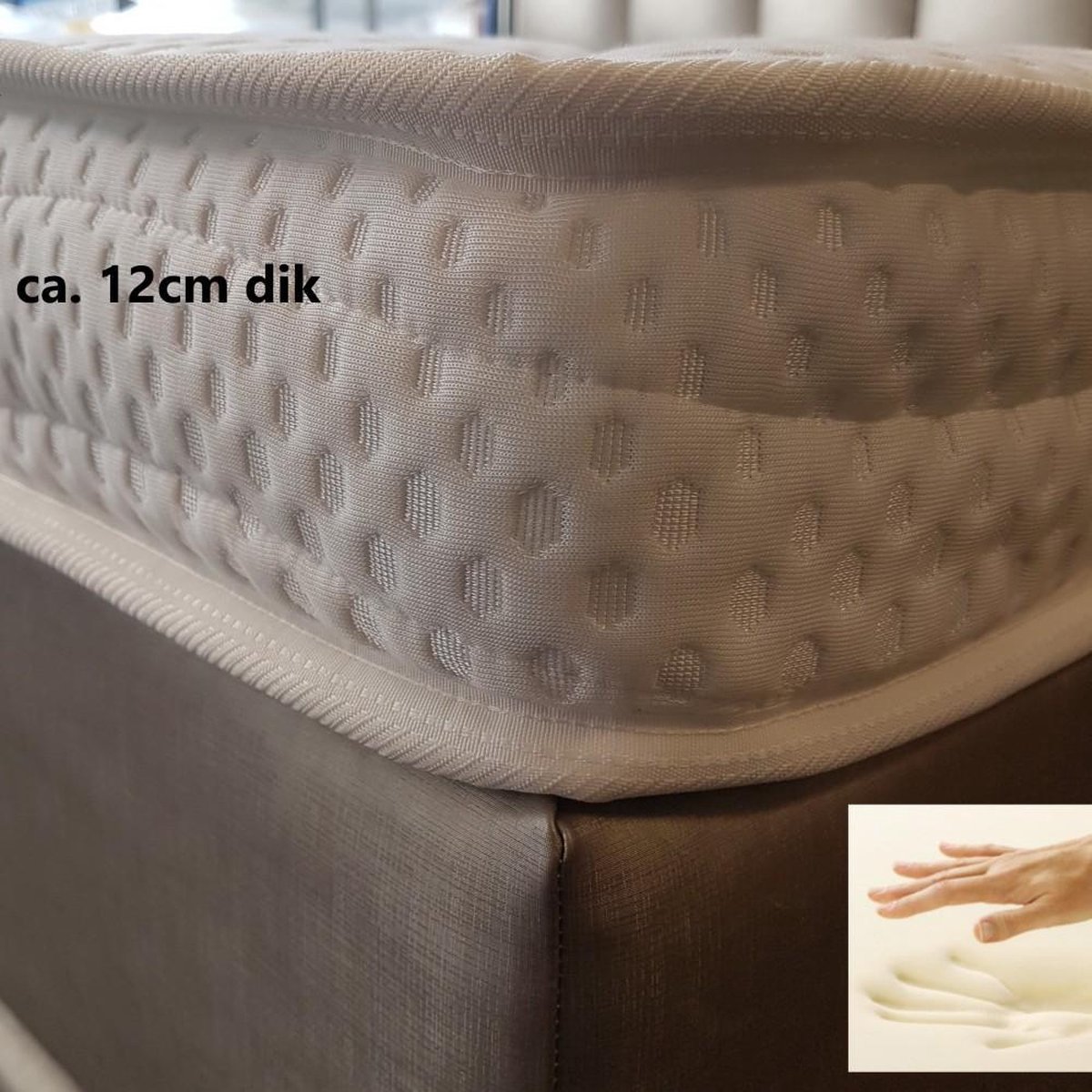 dreambedden Tencel Topper 160x210 XXL Nasa Traagschuim 12 cm Dik ORTHOPEDISCH wit