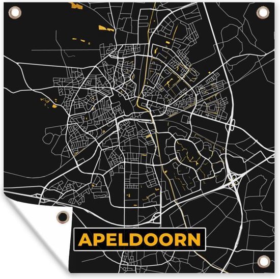 Tissu de jardin Plan de la ville - Apeldoorn - Or - Zwart - 100x100 cm - Carte