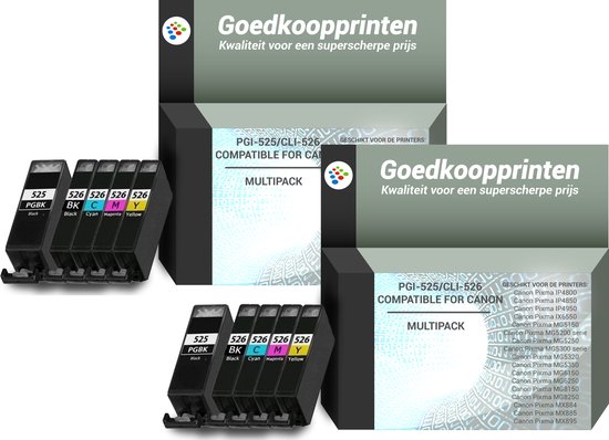 Lot De 18 Cartouches D'encre Compatibles Canon PGI-525 & CLI-526 - 6 Sets Complets (noir, Cyan, Magenta, Jaune, Gris), Neuves