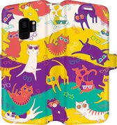 Samsung Galaxy S9 Telefoonhoesje - Portemonneehoesje  - Met pasjeshouder - Met Dierenprint - Kat - Geel