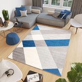 Tapiso Cosmo Vloerkleed Woonkamer Slaapkamer Lijnen Grijs Blauw Wit Design Geometrisch Trendy Modern Sfeervol Duurzaam Hoogwaardig Tapijt Maat - 80x150