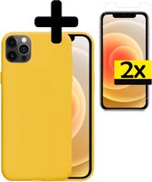 Hoes voor iPhone 12 Pro Hoesje Geel Siliconen Case Met 2x Screenprotector - Hoes voor iPhone 12 Pro Hoesje Hoes met 2x Screenprotector - Geel
