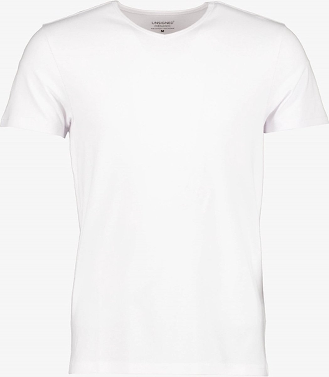 Unsigned heren T-shirt wit v-hals - Maat M