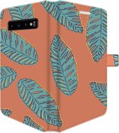 Samsung Galaxy S10 Telefoonhoesje - Portemonneehoesje  - Met pasjeshouder - Met Plantenprint - Tropische Blaadjes - Oranje