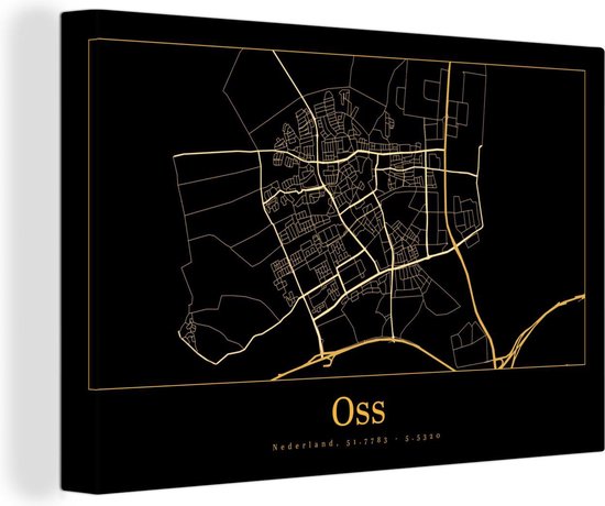 Toile Peinture Carte - Oss - Or - Zwart - 180x120 cm - Décoration murale XXL