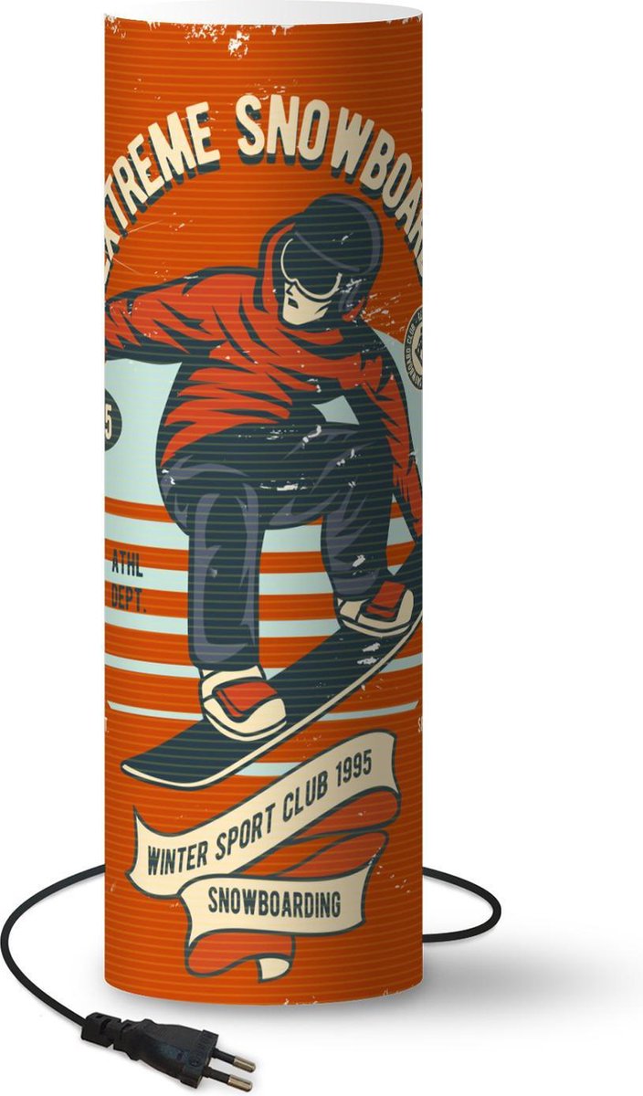 Lamp - Nachtlampje - Tafellamp slaapkamer - Snowboard - Kleding - Winter - Retro - 50 cm hoog - Ø15.9 cm - Inclusief LED lamp