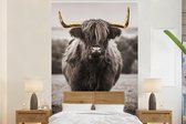 Behang - Fotobehang Schotse hooglander - Zwart - wit - Goud - Breedte 200 cm x hoogte 300 cm
