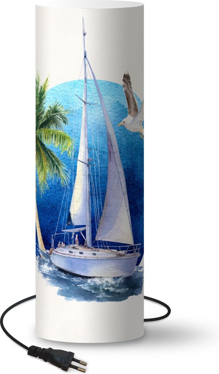Lamp - Nachtlampje - Tafellamp slaapkamer - Zeilboot - Vogel - Zee - 50 cm hoog - Ø15.9 cm - Inclusief LED lamp